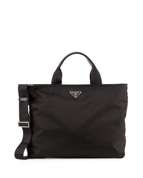 prada medium double-handle nylon tote bag black nero|prada nylon tote bag large.